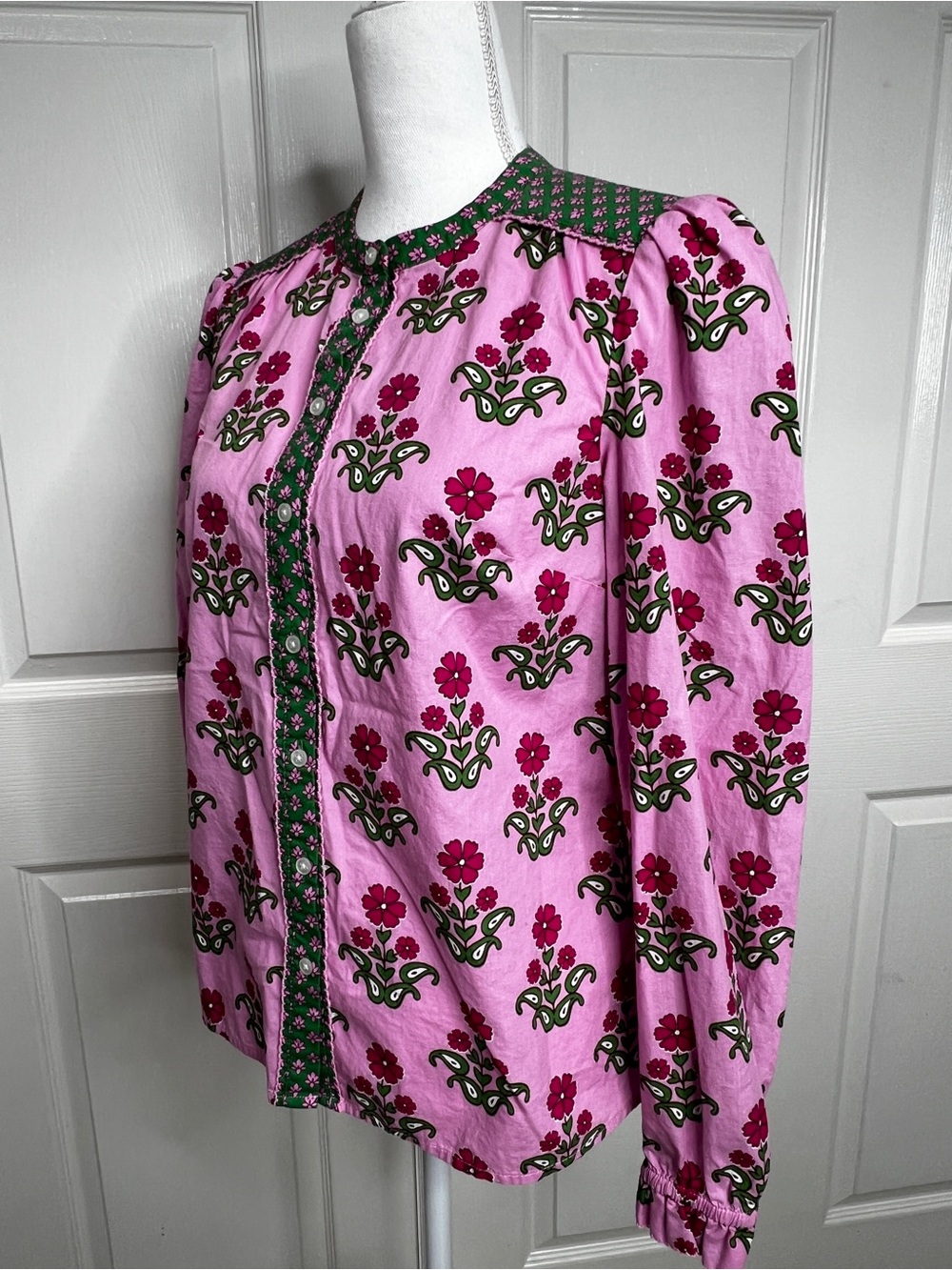 Boden Arabella Cotton Blouse Meadowsweet Pink Pansy Stamp Floral Top Size 6 - Picture 8 of 16